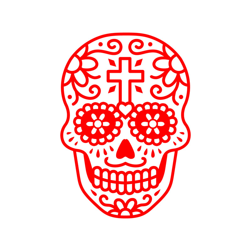 Vinyl Wall Art Decal - Day of The Dead Skull with Cross - 14" x 10" - Sugar Skull Mexican Holiday Seasonal Sticker - Teens Adults Indoor Outdoor Wall Door Living Room Office Decor (14" x 10"; Red) Red 14" x 10" 2