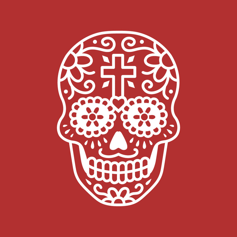 Vinyl Wall Art Decal - Day of The Dead Skull with Cross - 14" x 10" - Sugar Skull Mexican Holiday Seasonal Sticker - Teens Adults Indoor Outdoor Wall Door Living Room Office Decor (14" x 10"; White) White 14" x 10" 2