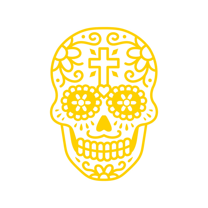 Vinyl Wall Art Decal - Day of The Dead Skull with Cross - 14" x 10" - Sugar Skull Mexican Holiday Seasonal Sticker - Teens Adults Indoor Outdoor Wall Door Living Room Office Decor (14" x 10"; Yellow) Yellow 14" x 10" 2