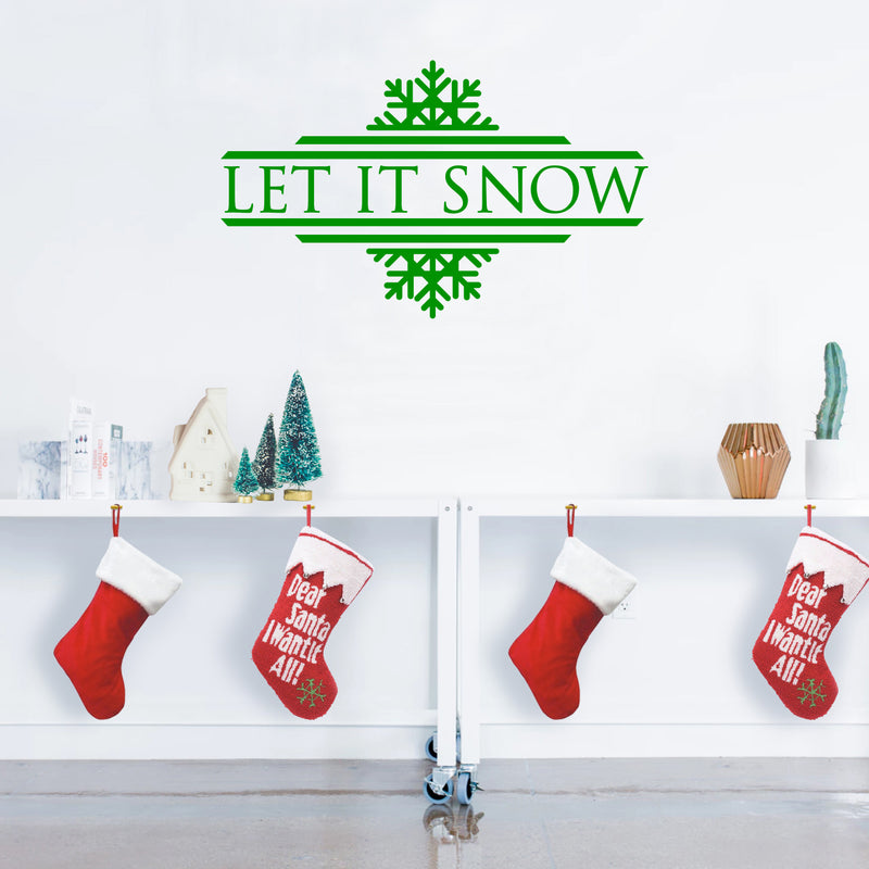 Vinyl Wall Art Decal - Let It Snow - 20" x 33" - Christmas Holiday Seasonal Decoration Sticker - Indoor Outdoor Window Home Living Room Bedroom Apartment Office Door Decor (20" x 33"; Green) Green 20" x 33"