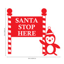 Vinyl Wall Art Decal - Santa Stop with Penguin Sign - 23" x 26" - Holiday Seasonal Sticker - Indoor Outdoor Home Apartment Office Wall Door Window Bedroom Workplace Decor Decals (23" x 26"; Red) Red 23" x 26" 3