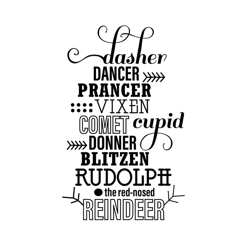 Vinyl Wall Art Decal - Santa’s Reindeer Names - 35" x 22" - Holiday Christmas Seasonal Sticker - Indoor Home Apartment Office Wall Door Window Bedroom Workplace Decor Decals (35" x 22"; Black) Black 35" x 22" 3