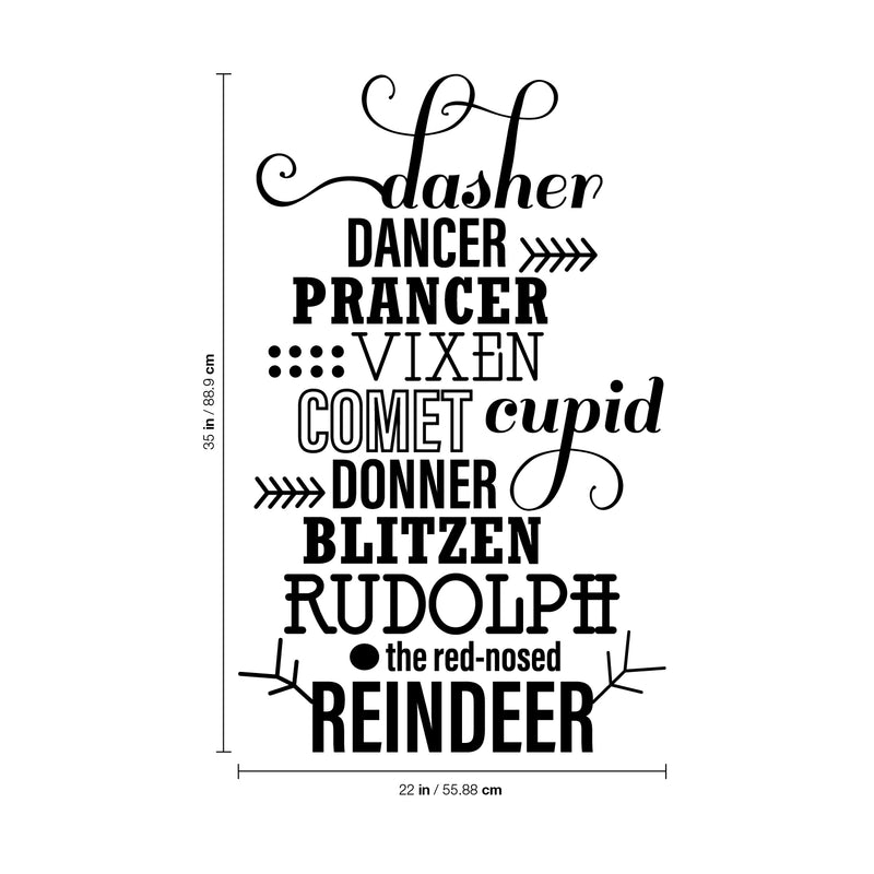 Vinyl Wall Art Decal - Santa’s Reindeer Names - Holiday Christmas Seasonal Sticker - Indoor Home Apartment Office Wall Door Window Bedroom Workplace Decor Decals (35" x 22"; Black)   4
