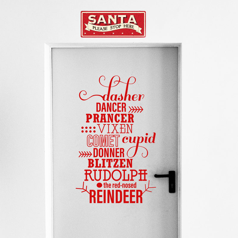 Vinyl Wall Art Decal - Santa’s Reindeer Names - 35" x 22" - Holiday Christmas Seasonal Sticker - Indoor Home Apartment Office Wall Door Window Bedroom Workplace Decor Decals (35" x 22"; Red) Red 35" x 22" 2