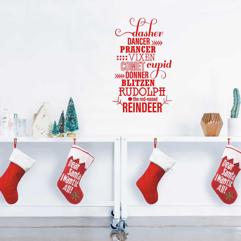Vinyl Wall Art Decal - Santa’s Reindeer Names - 35" x 22" - Holiday Christmas Seasonal Sticker - Indoor Home Apartment Office Wall Door Window Bedroom Workplace Decor Decals (35" x 22"; Red) Red 35" x 22" 3