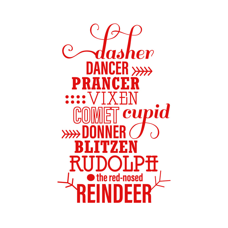 Vinyl Wall Art Decal - Santa’s Reindeer Names - 35" x 22" - Holiday Christmas Seasonal Sticker - Indoor Home Apartment Office Wall Door Window Bedroom Workplace Decor Decals (35" x 22"; Red) Red 35" x 22" 4