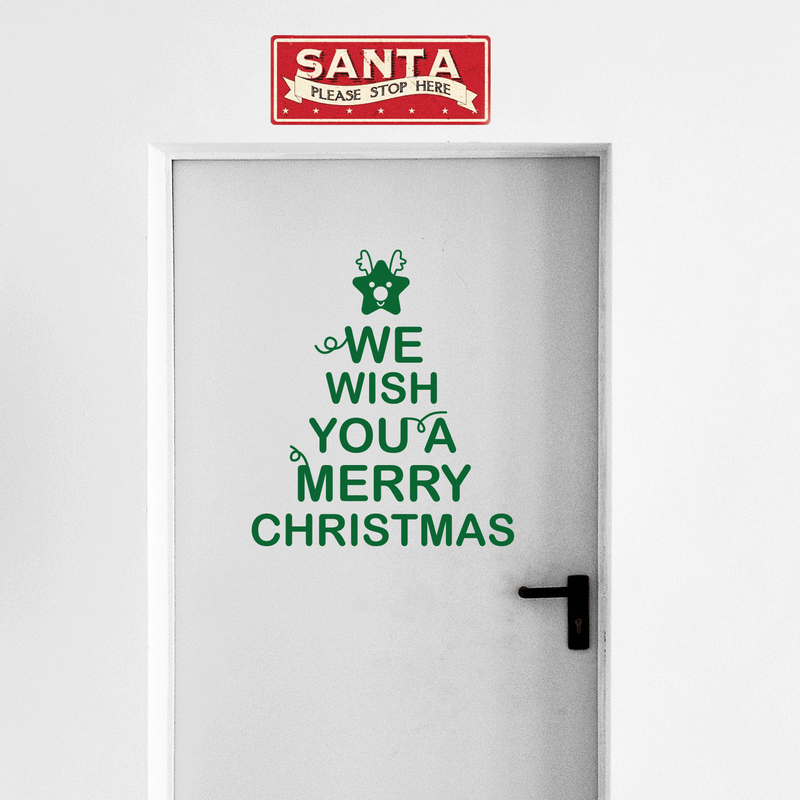 Vinyl Wall Art Decal - We Wish You A Merry Christmas - 26" x 23" - Christmas Holiday Seasonal Sticker - Home Apartment Office Wall Door Window Bedroom Workplace Decor Decals (26" x 23"; Black) Green 26" x 23" 2