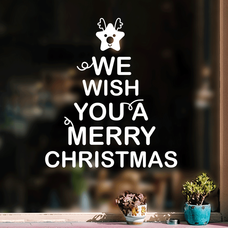 Vinyl Wall Art Decal - We Wish You A Merry Christmas - 26" x 23" - Christmas Holiday Seasonal Sticker - Home Apartment Office Wall Door Window Bedroom Workplace Decor Decals (26" x 23"; White) White 26" x 23" 4
