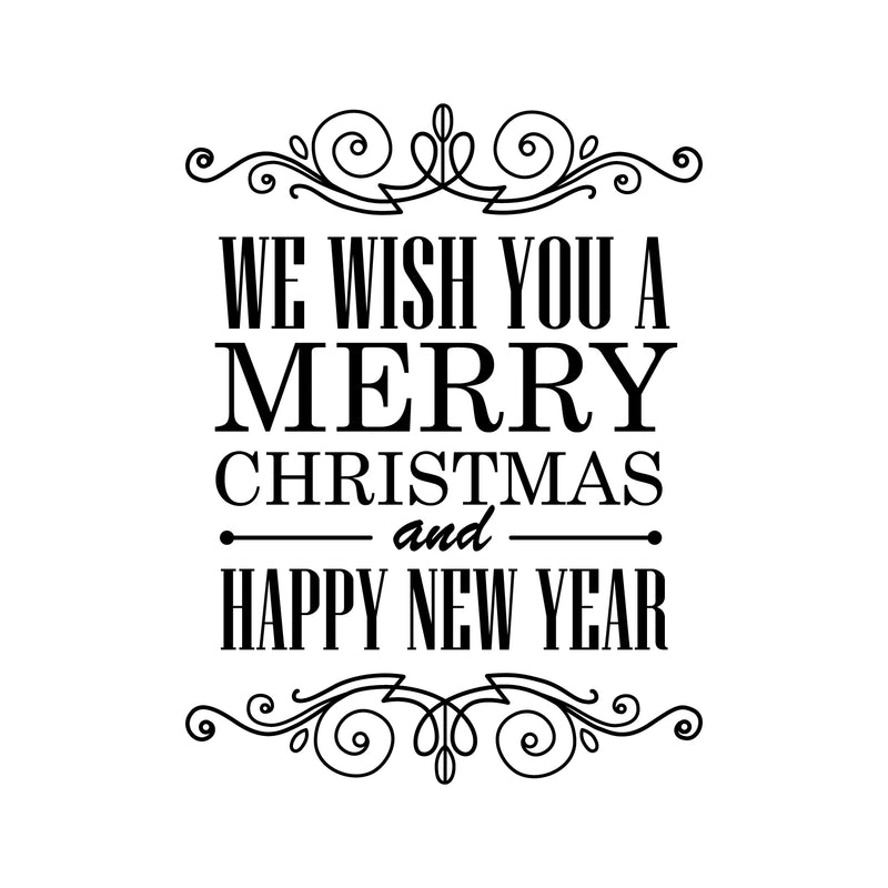Vinyl Wall Art Decal - We Wish You A Merry Christmas and Happy New Year - 30" x 23" - Christmas Holiday Seasonal Sticker - Home Apartment Wall Door Window Work Decor Decals (30" x 23"; Black) Black 30" x 23" 4