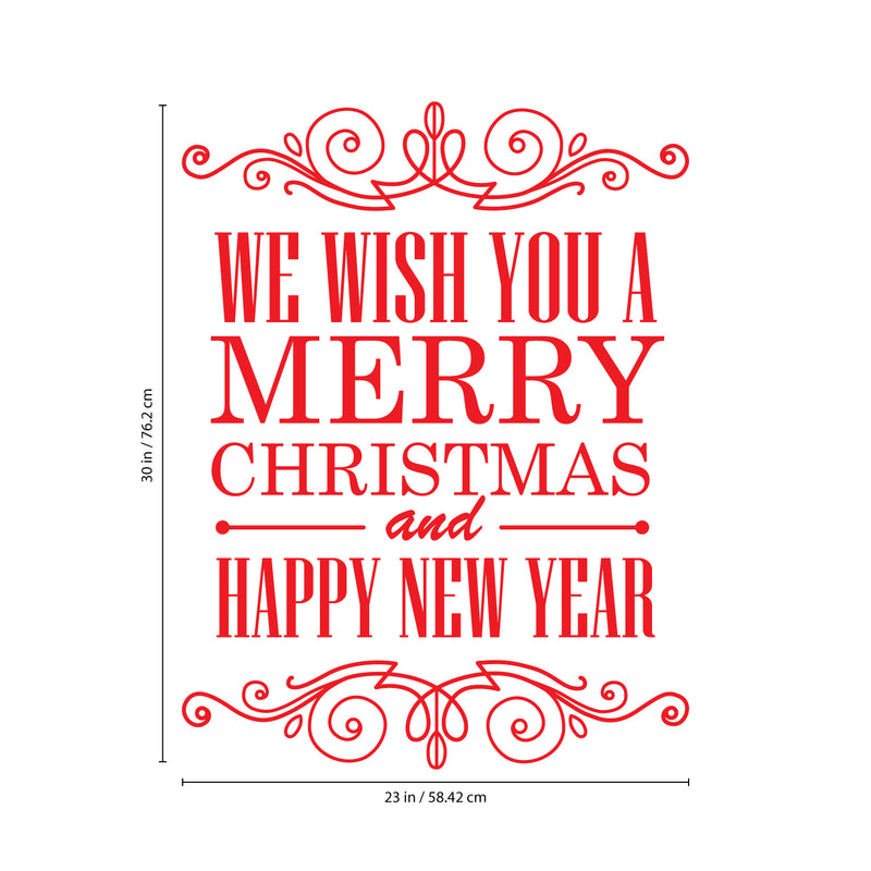 Vinyl Wall Art Decal - We Wish You A Merry Christmas and Happy New Year - 30" x 23" - Christmas Holiday Seasonal Sticker - Home Apartment Wall Door Window Work Decor Decals (30" x 23"; Red) Red 30" x 23"