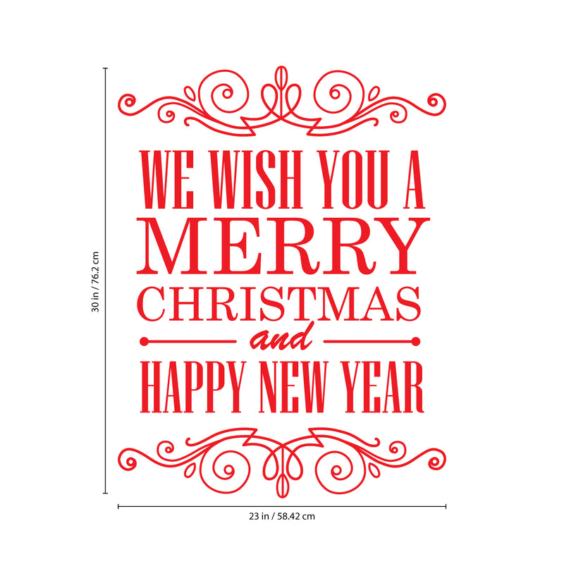 Vinyl Wall Art Decal - We Wish You A Merry Christmas and Happy New Year - 30" x 23" - Christmas Holiday Seasonal Sticker - Home Apartment Wall Door Window Work Decor Decals (30" x 23"; Red) Red 30" x 23"