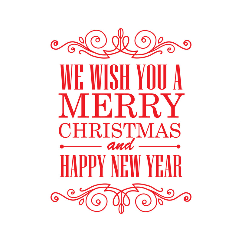 Vinyl Wall Art Decal - We Wish You A Merry Christmas and Happy New Year - 30" x 23" - Christmas Holiday Seasonal Sticker - Home Apartment Wall Door Window Work Decor Decals (30" x 23"; Red) Red 30" x 23" 4