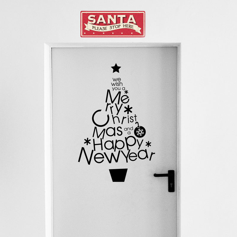 Vinyl Wall Art Decal - We Wish You A Merry Christmas and A Happy New Year - Christmas Holiday Seasonal Sticker - Home Apartment Wall Door Window Work Decor Decals (32" x 21"; Green)   2