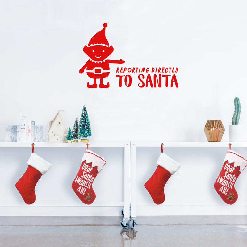 Vinyl Wall Art Decal - Reporting Directly to Santa - 22.5" x 35" - Christmas Holiday Seasonal Sticker - Home Apartment Wall Door Window Bedroom Living Room Work Decor Decals (22.5" x 35"; Red) Red 22.5" x 35" 3