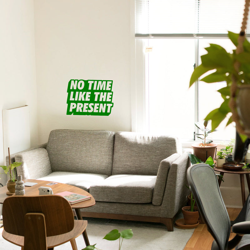 Vinyl Art Wall Decal - No Time Like The Present - 17" x 22" - Positive Life Quotes House Apartment Wall Decoration - Motivational Office Workplace Bedroom Living Room Decor (17" x 22"; Green) Green 17" x 22" 4