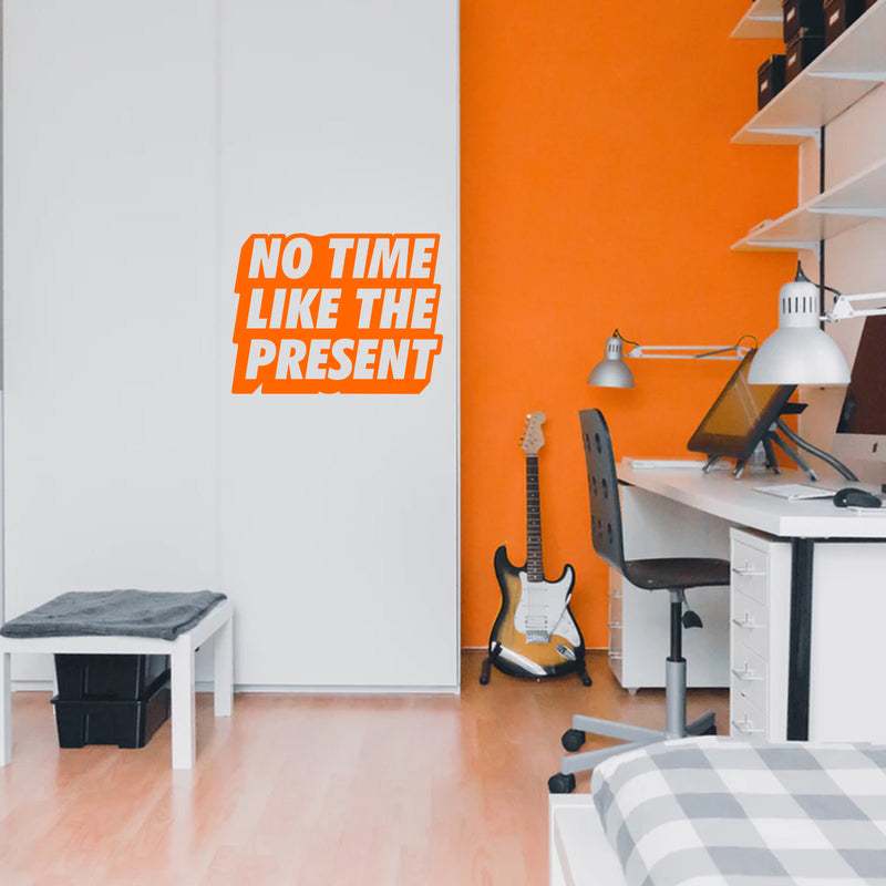 Vinyl Art Wall Decal - No Time Like The Present - 17" x 22" - Positive Life Quotes House Apartment Wall Decoration - Motivational Office Workplace Bedroom Living Room Decor (17" x 22"; Orange) Orange 17" x 22" 3