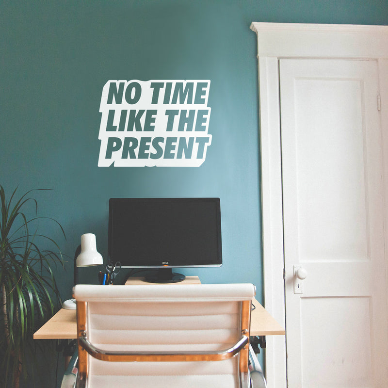 Vinyl Art Wall Decal - No Time Like The Present - 17" x 22" - Positive Life Quotes House Apartment Wall Decoration - Motivational Office Workplace Bedroom Living Room Decor (17" x 22"; White) White 17" x 22" 2