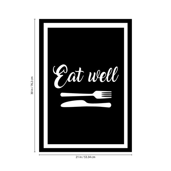 Vinyl Art Wall Decal - Eat Well - Modern Cursive Fork Knife Food Dining Room Kitchen Quotes - Positive Home Workplace Cafe Restaurant Eatery Decals