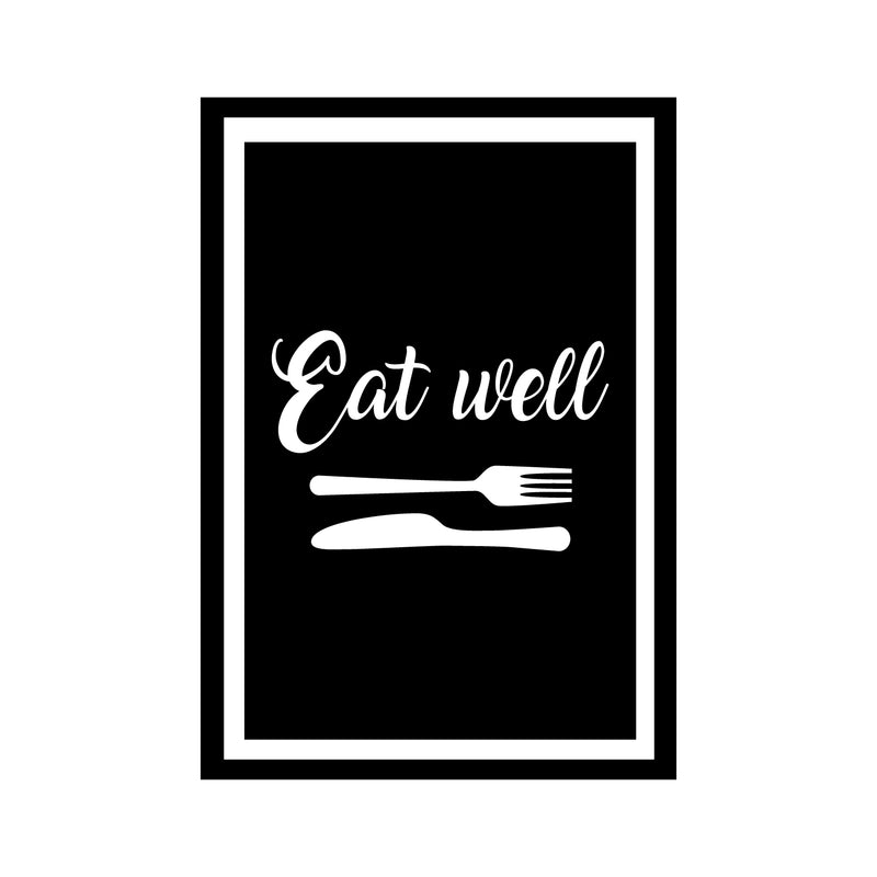 Vinyl Art Wall Decal - Eat Well - Modern Cursive Fork Knife Food Dining Room Kitchen Quotes - Positive Home Workplace Cafe Restaurant Eatery Decals   4