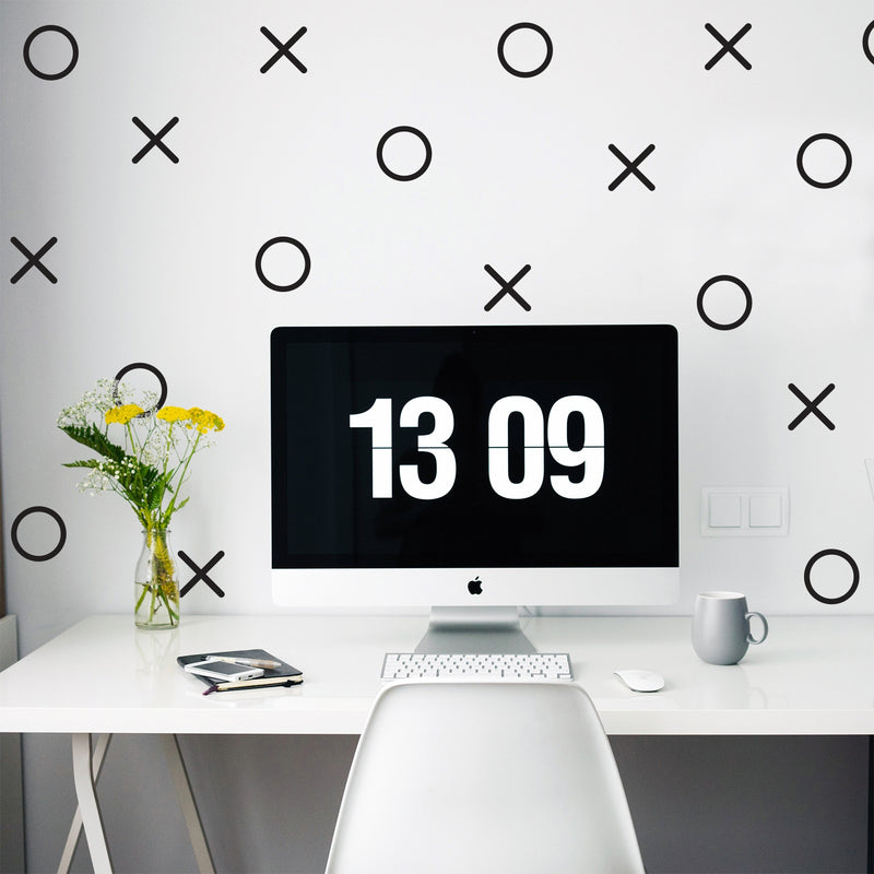 Set of 20 Vinyl Wall Art Decals - XOXO’s - 28" x 22" - Trendy Tic Tac Toe Pattern Home Living Room Workplace Decor - Modern Apartment Bedroom Office Work Peel and Stick Decals (28" x 22"; Black) Black 28" x 22" 4
