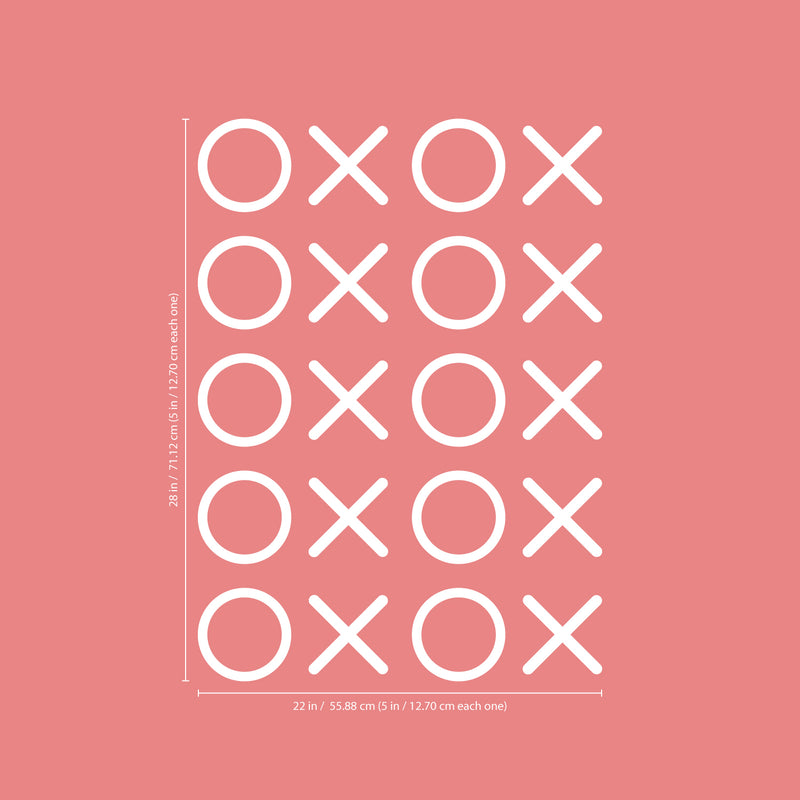 Set of 20 Vinyl Wall Art Decals - XOXO’s - 28" x 22" - Trendy Tic Tac Toe Pattern Home Living Room Workplace Decor - Modern Apartment Bedroom Office Work Peel and Stick Decals (28" x 22"; White) White 28" x 22" 2