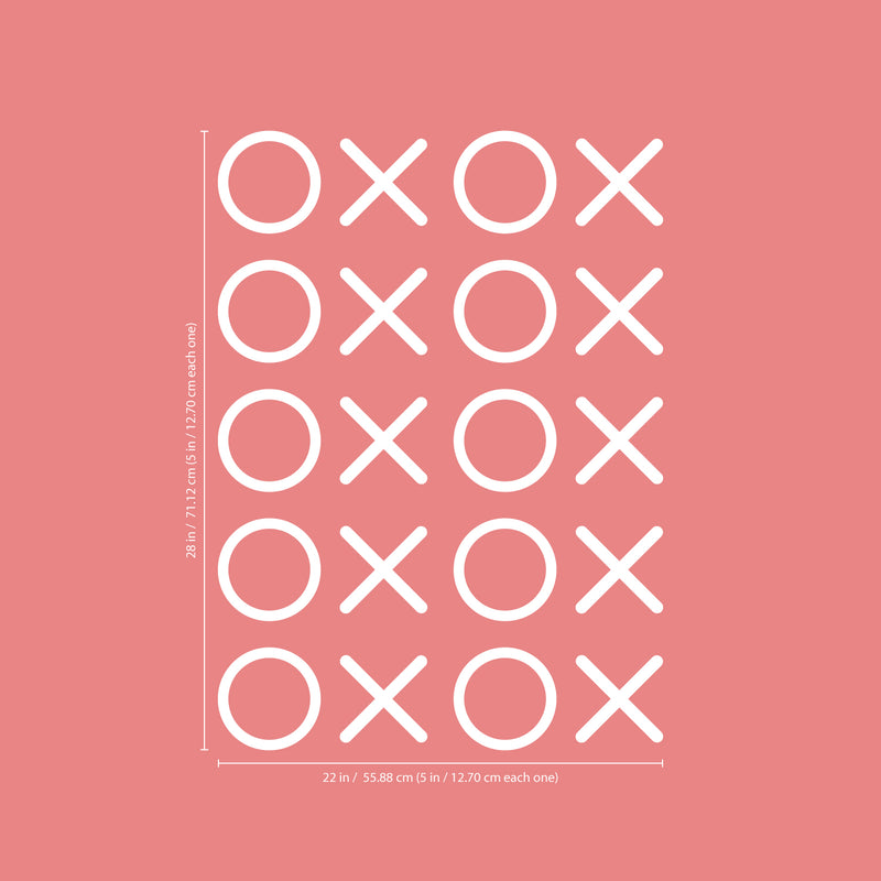 Set of 20 Vinyl Wall Art Decals - XOXO’s - 28" x 22" - Trendy Tic Tac Toe Pattern Home Living Room Workplace Decor - Modern Apartment Bedroom Office Work Peel and Stick Decals (28" x 22"; White) White 28" x 22" 2