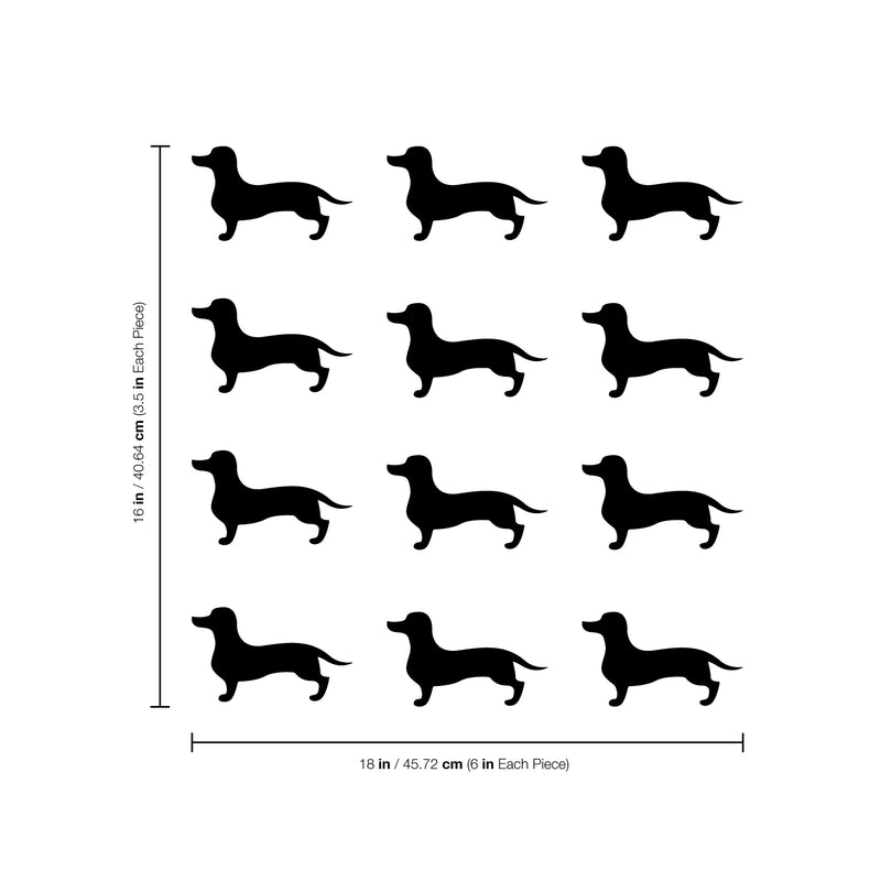 Set of 12 Vinyl Wall Art Decals - Dachshund Dogs - 3.Each - Fun Trendy Wiener Dog Decor for Home Apartment Bedroom Living Room - Cool Indoor Outdoor Teens Kids Theme (3.Each; White)