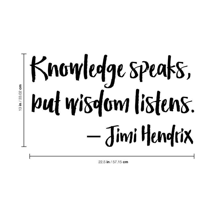 Vinyl Wall Art Decal - Knowledge Speaks But Wisdom Listens - 13" x 22.5" - Jimi Hendrix Inspirational Home Bedroom Apartment Workplace Life Quote - Positive Living Room Door Office Work Quotes Decor Black 13" x 22.5" 3