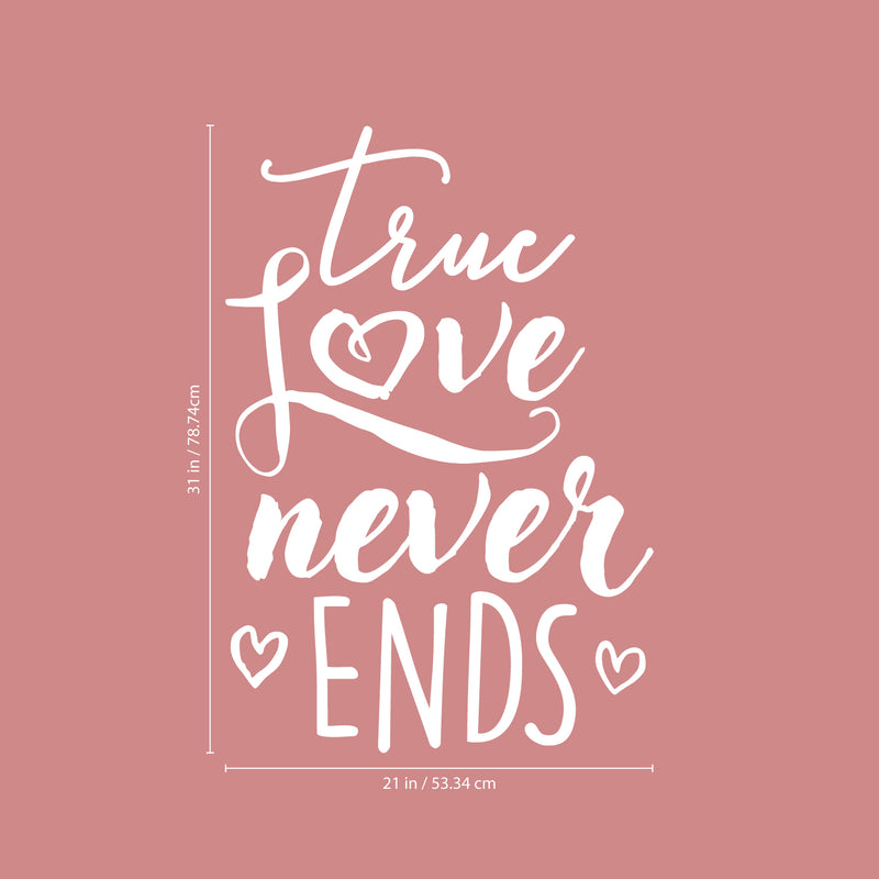 Valentines Day Vinyl Wall Art Decal - True Love Never Ends - 31" x 21" - Valentine’s Home Living Room Bedroom Sticker - Indoor Outdoor Positive Household Couples Apartment Decor (31" x 21"; White) White 31" x 21"