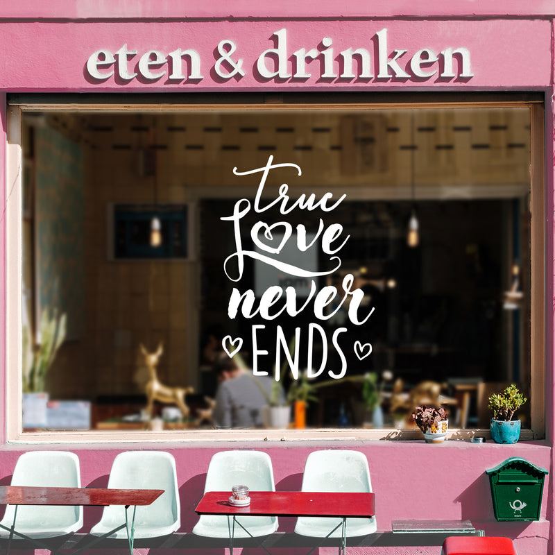 Valentines Day Vinyl Wall Art Decal - True Love Never Ends - 31" x 21" - Valentine’s Home Living Room Bedroom Sticker - Indoor Outdoor Positive Household Couples Apartment Decor (31" x 21"; White) White 31" x 21" 2