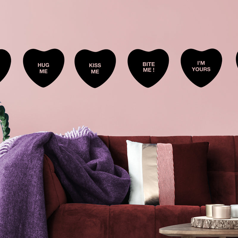 Set of 4 Valentines Day Vinyl Wall Art Decal - Assorted Heart Candies - 10" x 11" Each - Valentine’s Home Living Room Bedroom Fun Indoor Outdoor Apartment Coffee Shop Decor (10" x 11" Each; Black) Black 10" x 11" each 2