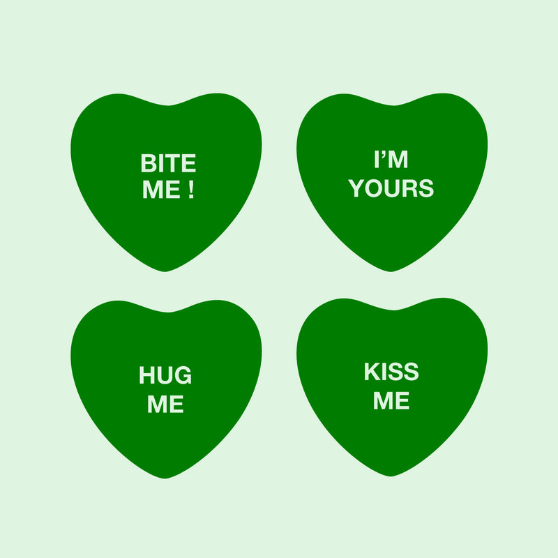 Set of 4 Valentines Day Vinyl Wall Art Decal - Assorted Heart Candies - 10" x 11" Each - Valentine’s Home Living Room Bedroom Fun Indoor Outdoor Apartment Coffee Shop Decor (10" x 11" Each; Green) Green 10" x 11" each