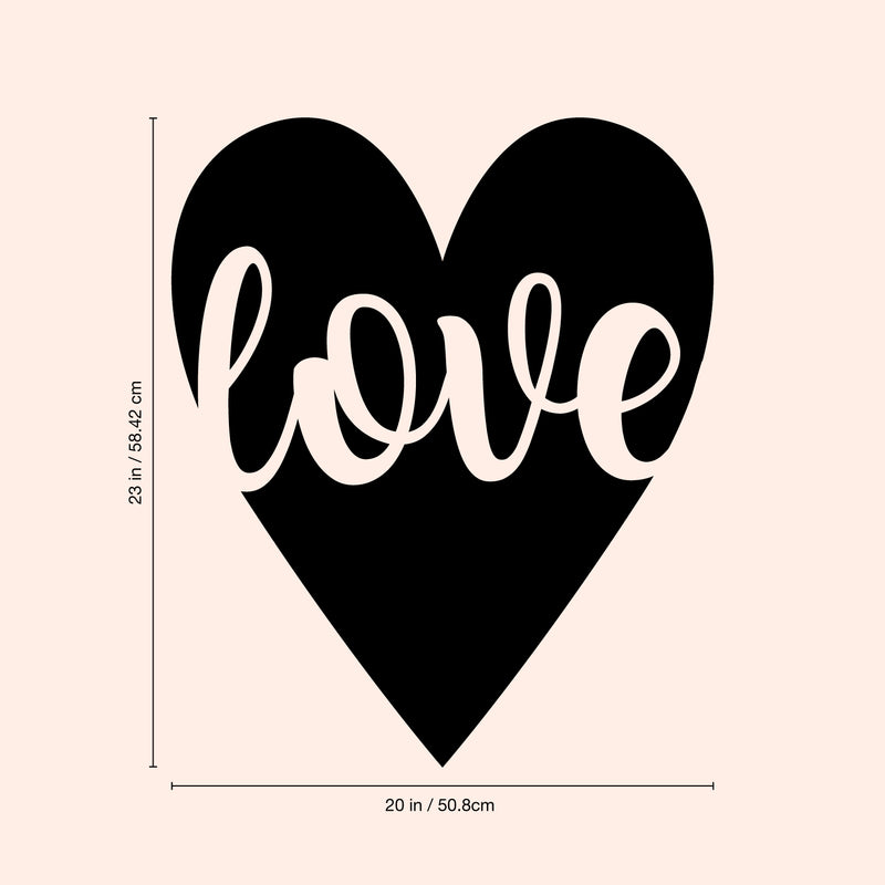 Valentines Day Vinyl Wall Art Decal - Love in Cursive - 23" x 20" - Valentine’s Heart Decor for Home Living Room Bedroom Sticker - Trendy Indoor Outdoor Apartment Office Work (23" x 20"; Black) Black 23" x 20"