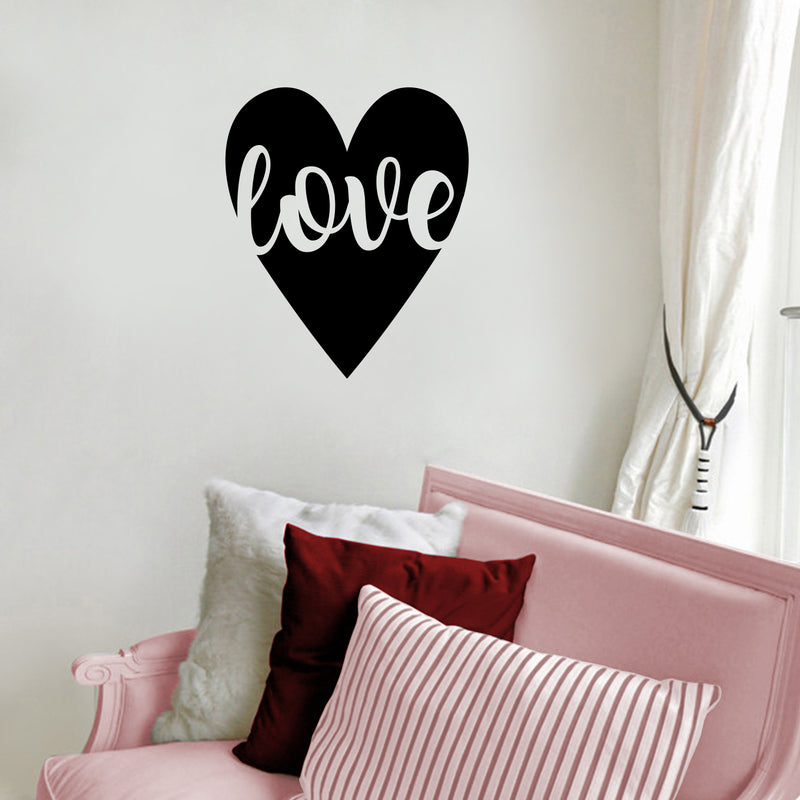 Valentines Day Vinyl Wall Art Decal - Love in Cursive - 23" x 20" - Valentine’s Heart Decor for Home Living Room Bedroom Sticker - Trendy Indoor Outdoor Apartment Office Work (23" x 20"; Black) Black 23" x 20" 2