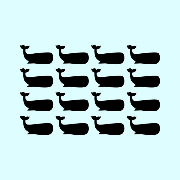Set of 16 Vinyl Wall Art Decals - Whales - Each - Fun Ocean Home Bedroom Living Room Apartment Nursery Playroom - Cute Little Kids Toddler Teens Indoor Outdoor Decor (Each; Black)