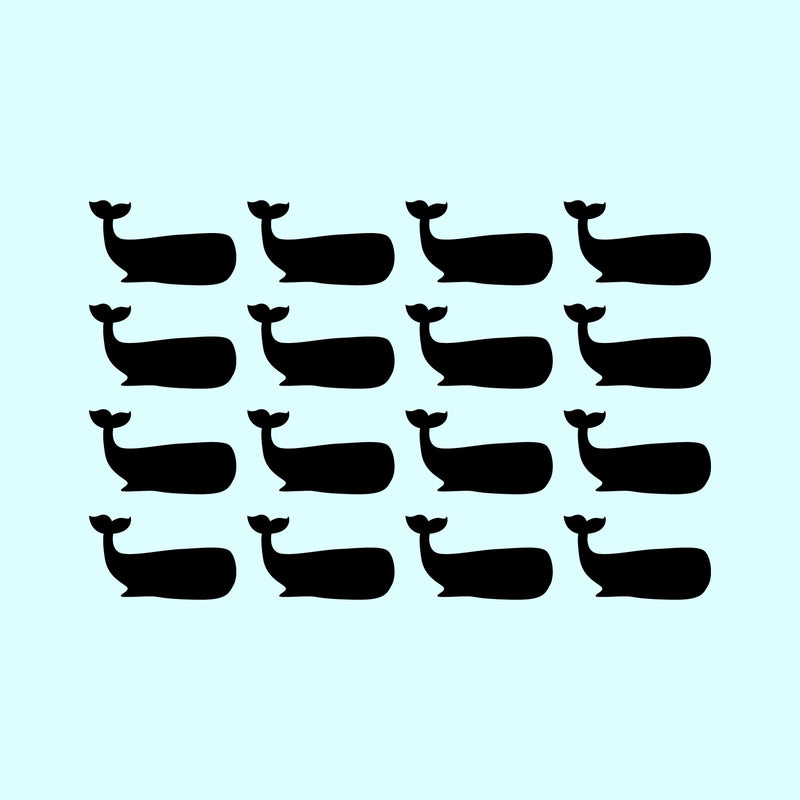 Set of 16 Vinyl Wall Art Decals - Whales - Each - Fun Ocean Home Bedroom Living Room Apartment Nursery Playroom - Cute Little Kids Toddler Teens Indoor Outdoor Decor (Each; Black)