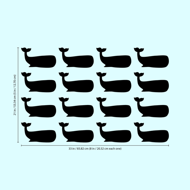 Set of 16 Vinyl Wall Art Decals - Whales - Each - Fun Ocean Home Bedroom Living Room Apartment Nursery Playroom - Cute Little Kids Toddler Teens Indoor Outdoor Decor (Each; Black)   4