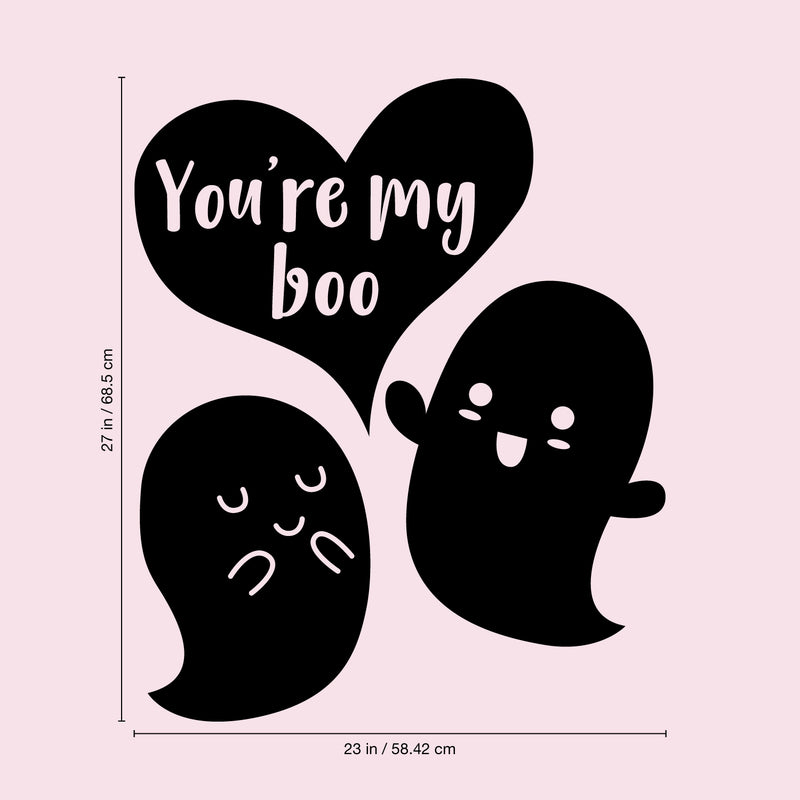 Valentines Day Vinyl Wall Art Decal - You’re My Boo - Valentine’s Ghosts Lovers Hearts Decor Cute Romantic Couples Home Living Room Bedroom Apartment Indoor Sticker (27" x 23"; Black)