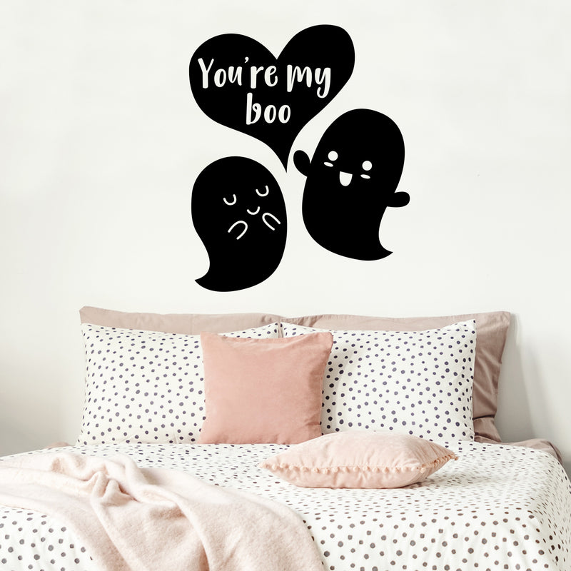 Valentines Day Vinyl Wall Art Decal - You’re My Boo - Valentine’s Ghosts Lovers Hearts Decor Cute Romantic Couples Home Living Room Bedroom Apartment Indoor Sticker (27" x 23"; Black)   2
