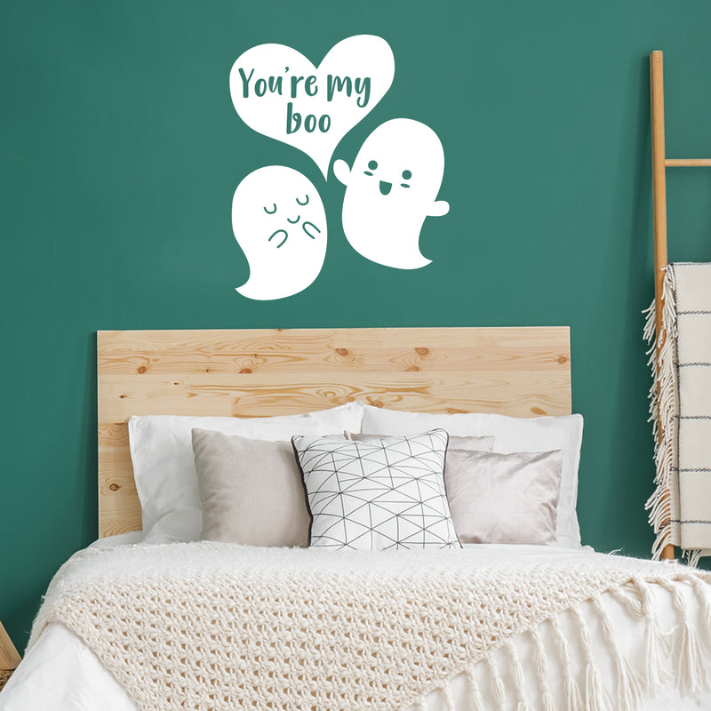 Valentines Day Vinyl Wall Art Decal - You’re My Boo - 27" x 23" - Valentine’s Ghosts Lovers Hearts Decor Cute Romantic Couples Home Living Room Bedroom Apartment Indoor Sticker (27" x 23"; White) White 27" x 23" 2