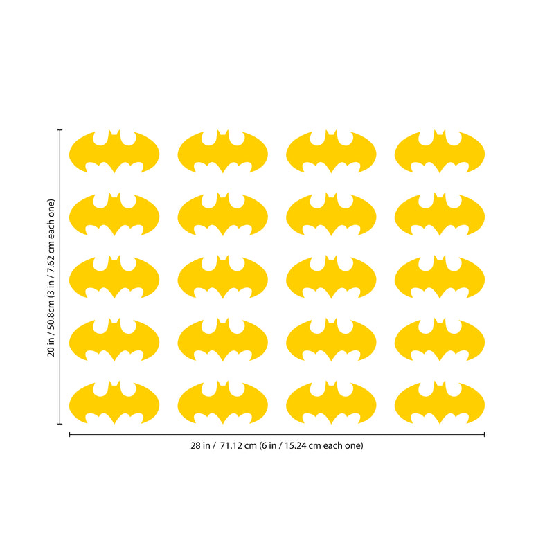 Set of 20 Vinyl Wall Art Decal - Batman - 3" x 6" Each - Cool Superhero Decor for Light Switch Window Mirror Luggage Car Bumper Laptop Computer Skin Peel and Stick Stickers (3" x 6" Each; Yellow) Yellow 3" x 6" Each