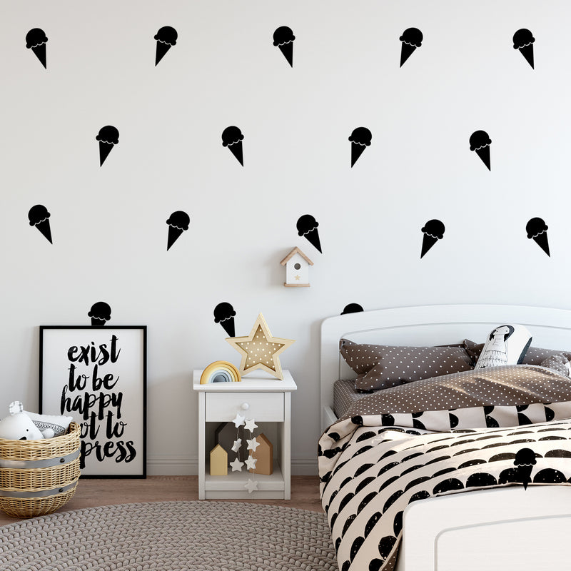 Set of 15 Vinyl Wall Art Decals - Ice Cream Cones - 6.Each - Fun Home Bedroom Living Room Apartment Nursery Playroom - Cute Little Kids Toddler Teens Indoor Decor (6.Each; Blue)