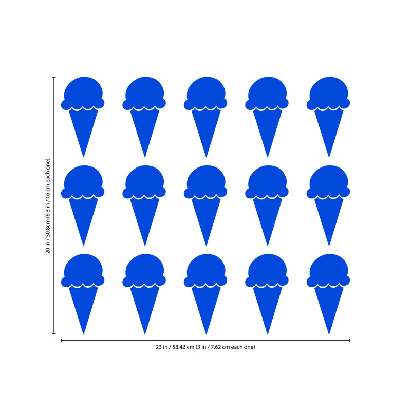 Set of 15 Vinyl Wall Art Decals - Ice Cream Cones - 6.3" x 3" Each - Fun Home Bedroom Living Room Apartment Nursery Playroom - Cute Little Kids Toddler Teens Indoor Decor (6.3" x 3" Each; Blue) Blue 6.3" x 3" each 3