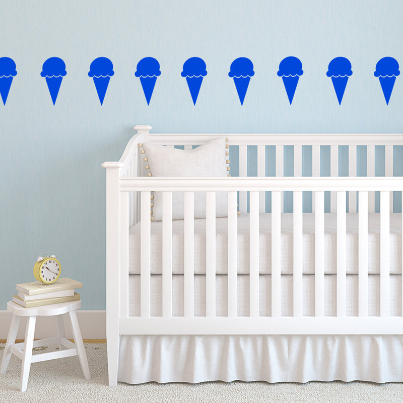Set of 15 Vinyl Wall Art Decals - Ice Cream Cones - 6.3" x 3" Each - Fun Home Bedroom Living Room Apartment Nursery Playroom - Cute Little Kids Toddler Teens Indoor Decor (6.3" x 3" Each; Blue) Blue 6.3" x 3" each 4
