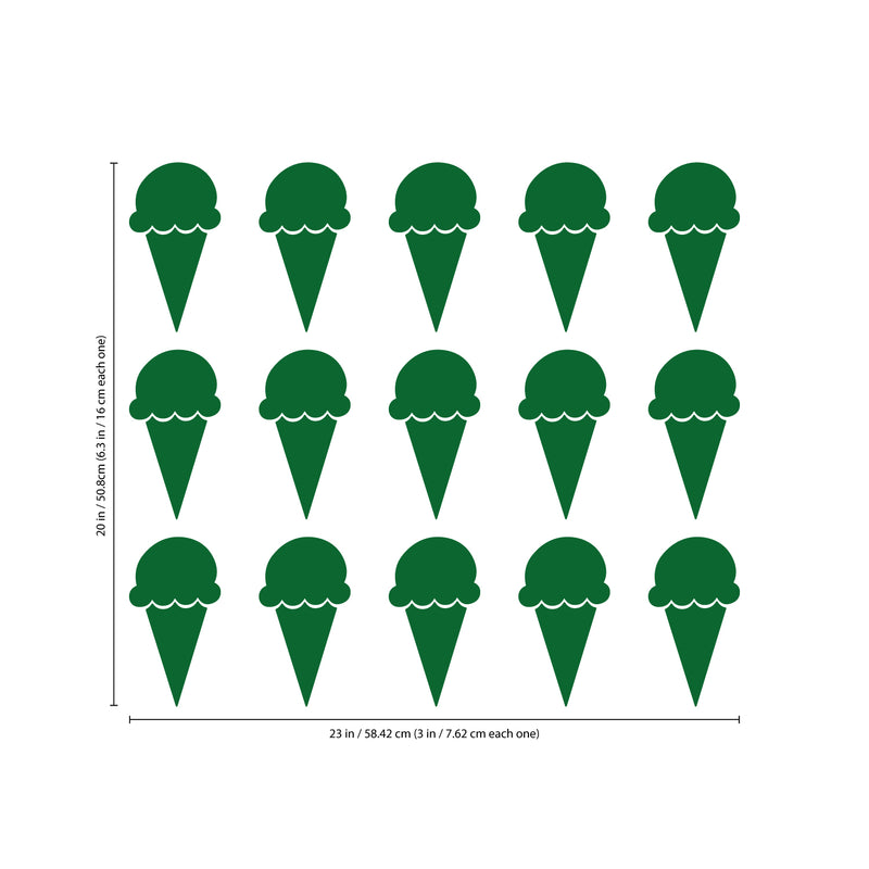 Set of 15 Vinyl Wall Art Decals - Ice Cream Cones - 6.3" x 3" Each - Fun Home Bedroom Living Room Apartment Nursery Playroom - Cute Little Kids Toddler Teens Indoor Decor (6.3" x 3" Each; Green) Green 6.3" x 3" each 3