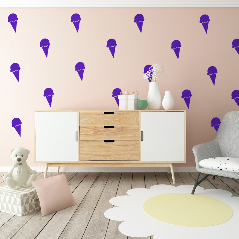 Set of 15 Vinyl Wall Art Decals - Ice Cream Cones - 6.3" x 3" Each - Fun Home Bedroom Living Room Apartment Nursery Playroom - Cute Little Kids Toddler Teens Indoor Decor (6.3" x 3" Each; Purple) Purple 6.3" x 3" each