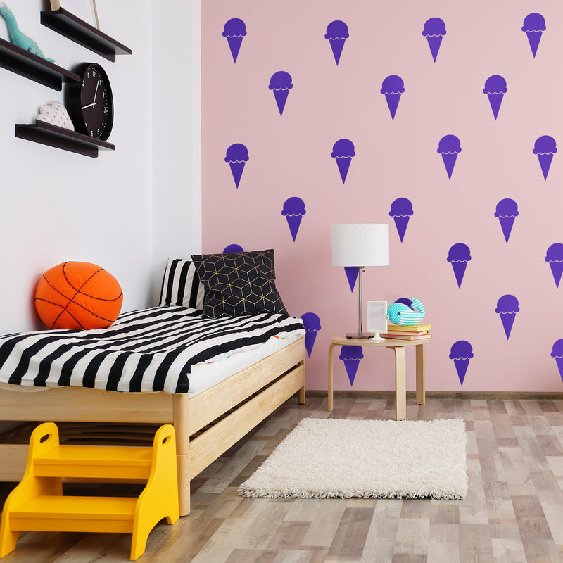 Set of 15 Vinyl Wall Art Decals - Ice Cream Cones - 6.3" x 3" Each - Fun Home Bedroom Living Room Apartment Nursery Playroom - Cute Little Kids Toddler Teens Indoor Decor (6.3" x 3" Each; Purple) Purple 6.3" x 3" each 2