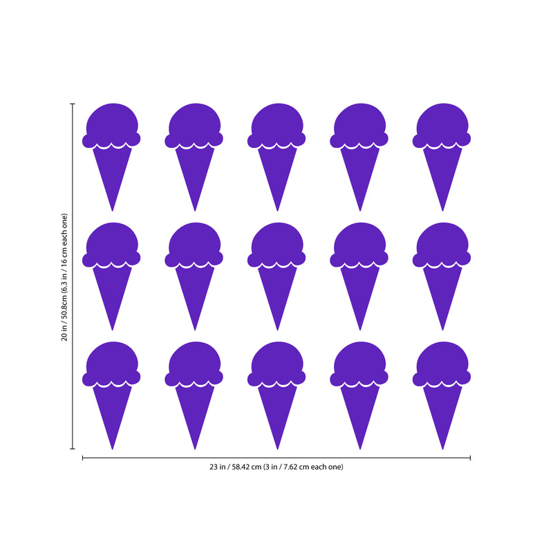 Set of 15 Vinyl Wall Art Decals - Ice Cream Cones - 6.3" x 3" Each - Fun Home Bedroom Living Room Apartment Nursery Playroom - Cute Little Kids Toddler Teens Indoor Decor (6.3" x 3" Each; Purple) Purple 6.3" x 3" each 4