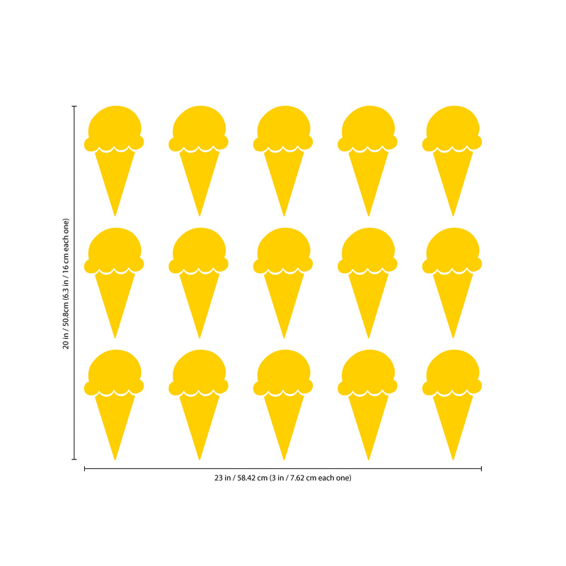 Set of 15 Vinyl Wall Art Decals - Ice Cream Cones - 6.3" x 3" Each - Fun Home Bedroom Living Room Apartment Nursery Playroom - Cute Little Kids Toddler Teens Indoor Decor (6.3" x 3" Each; Yellow) Yellow 6.3" x 3" each 4