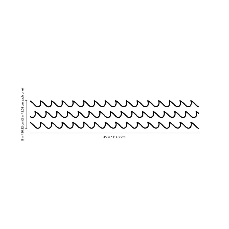 Set of 3 Vinyl Wall Art Decals - Waves - 2" x 45" Each - Modern Cool Ocean Theme Home Bedroom Living Room Apartment Nursery Playroom - Little Kids Toddler Teens Urban Decor (2" x 45" Each; Black) Black 2" x 45" each